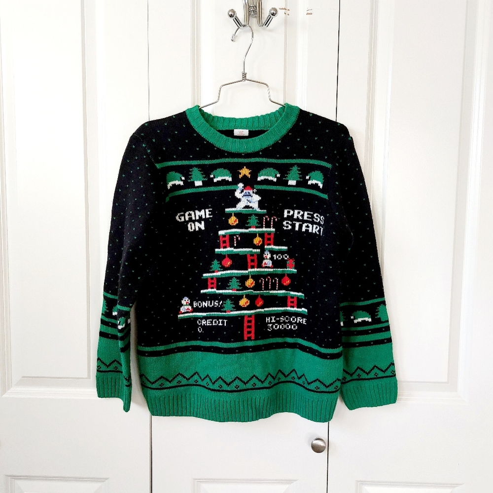 Holiday Time Black‎ and Green Kids Sweater